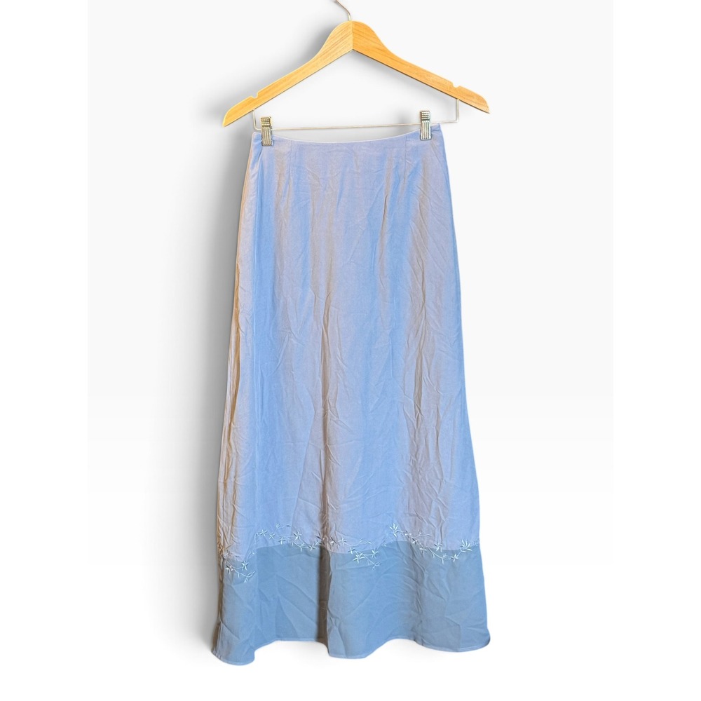 Liz Claiborne Collection Silk Maxi Skirt Womens 4 Blue Embroidered Floral Formal